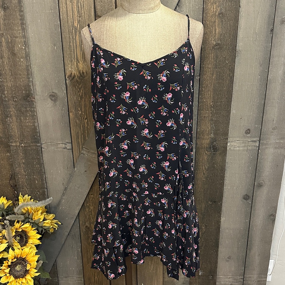Thakoon Collective Black Multicolor Floral Mini Slip Dress |Size 12